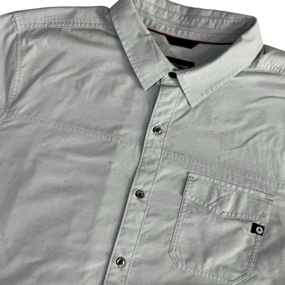 Marmot Short Sleeve Button-Up Shirt Men's XL‎ Light Green Speckled Outdoors